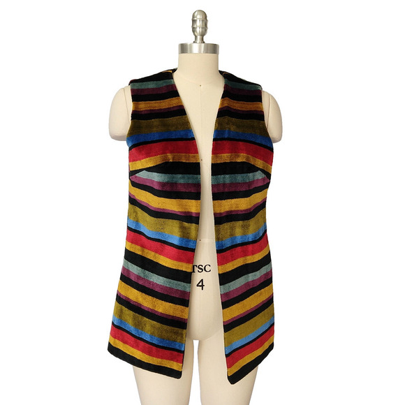 Vintage Vest Aladdin Tapestry Boho Hippie Carpet Striped Festival Size M Long - Picture 1 of 7